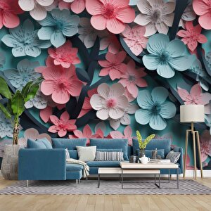 Renkli Çiçek Temalı Duvar Kağıdı Baskı - Dkm122063 800x260 cm