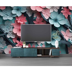 Renkli Çiçek Temalı Duvar Kağıdı Baskı - Dkm122063 800x260 cm