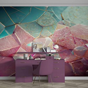 3 Boyutlu Mavi Pembe Kristal Temalı Duvar Kağıdı - Dkm603024