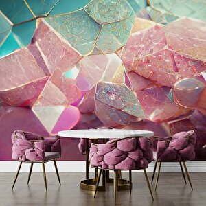 3 Boyutlu Mavi Pembe Kristal Temalı Duvar Kağıdı - Dkm603024