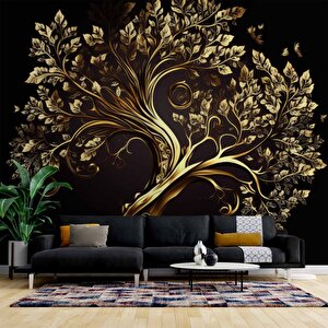 Altın Ağaç Desenli Duvar Kağıdı - Dkm777108 100x315 cm