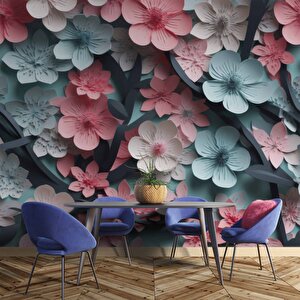 Renkli Çiçek Temalı Duvar Kağıdı Baskı - Dkm122079