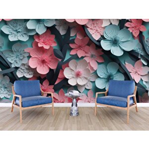 Renkli Çiçek Temalı Duvar Kağıdı Baskı - Dkm122079