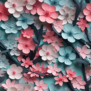 Renkli Çiçek Temalı Duvar Kağıdı Baskı - Dkm122079