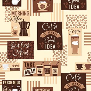 Kahve Temalı Duvar Kağıdı Baskı - Dkm148022