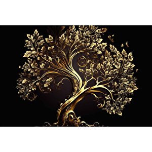 Altın Ağaç Desenli Duvar Kağıdı - Dkm777113