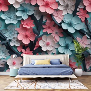 Renkli Çiçek Temalı Duvar Kağıdı Baskı - Dkm122028 275x240 cm