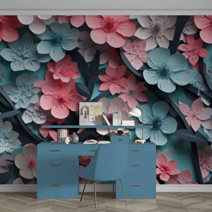 Renkli Çiçek Temalı Duvar Kağıdı Baskı - Dkm122064