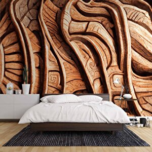 3 Buyutlu Ağaç Oyma Desenli Duvar Kağıdı - Dkm873074