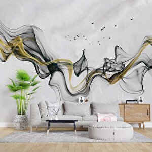 3 Boyutlu Gri Zeminli Gökyüzü Boyama Desenli Duvar Kağıdı - Dkm809026 225x240 cm