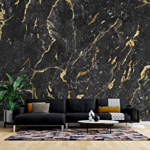 Siyah Mermer Desenli Duvar Kağıdı - Dkm858056 450x260 cm