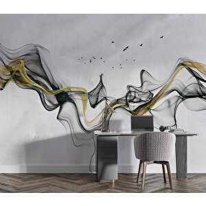 3 Boyutlu Gri Zeminli Gökyüzü Boyama Desenli Duvar Kağıdı - Dkm809008