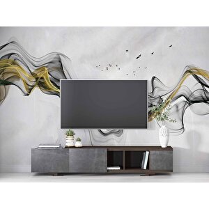 3 Boyutlu Gri Zeminli Gökyüzü Boyama Desenli Duvar Kağıdı - Dkm809090 250x300 cm