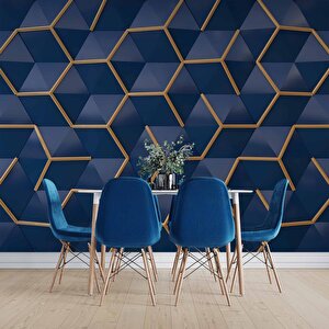 3 Boyutlu Lacivert Gold Temalı Duvar Kağıdı - Dkm629059