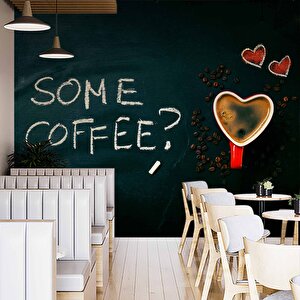 Kahve Bardağı Ve Yazı Temalı Cafe Duvar Kağıdı Baskı - Dkm125007 275x200 cm