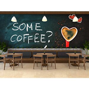 Kahve Bardağı Ve Yazı Temalı Cafe Duvar Kağıdı Baskı - Dkm125007 275x200 cm