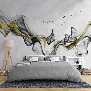 3 Boyutlu Gri Zeminli Gökyüzü Boyama Desenli Duvar Kağıdı - Dkm809011 375x200 cm