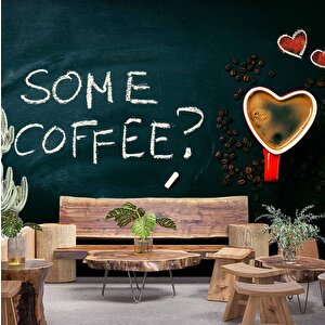 Kahve Bardağı Ve Yazı Temalı Cafe Duvar Kağıdı Baskı - Dkm125010 350x200 cm