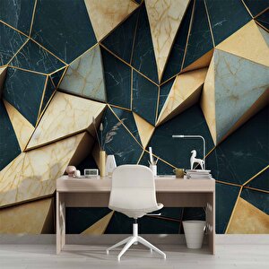 3 Boyutlu Zümrüt - Krem Renk Duvar Kağıdı - Dkm587125