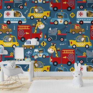 Araba Desenli Çocuk Odası Duvar Kağıdı Baskı - Dkm201040 600x240 cm