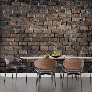 3 Boyutlu Koyu Kahverengi Tuğla Duvar Temalı Duvar Kağıdı - Dkm661083