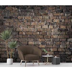 3 Boyutlu Koyu Kahverengi Tuğla Duvar Temalı Duvar Kağıdı - Dkm661083