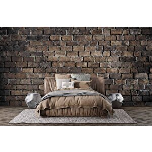 3 Boyutlu Koyu Kahverengi Tuğla Duvar Temalı Duvar Kağıdı - Dkm661005 225x200 cm