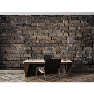 3 Boyutlu Koyu Kahverengi Tuğla Duvar Temalı Duvar Kağıdı - Dkm661120