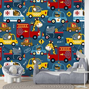 Araba Desenli Çocuk Odası Duvar Kağıdı Baskı - Dkm201042 800x240 cm