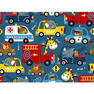 Araba Desenli Çocuk Odası Duvar Kağıdı Baskı - Dkm201112