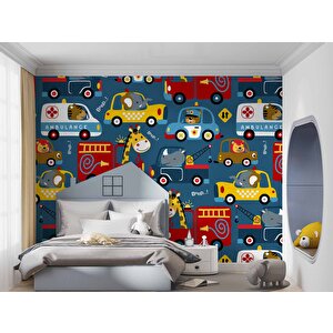 Araba Desenli Çocuk Odası Duvar Kağıdı Baskı - Dkm201084 800x280 cm