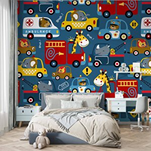 Araba Desenli Çocuk Odası Duvar Kağıdı Baskı - Dkm201062