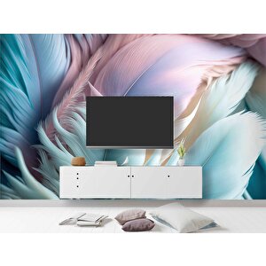 Soft Mavi Pembe Tüy Desenli Duvar Kağıdı Baskı - Dkm600117 400x315 cm