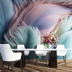 Soft Mavi Pembe Tüy Desenli Duvar Kağıdı Baskı - Dkm600121