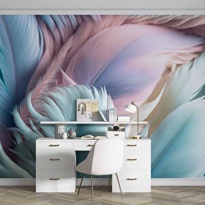 Soft Mavi Pembe Tüy Desenli Duvar Kağıdı Baskı - Dkm600105