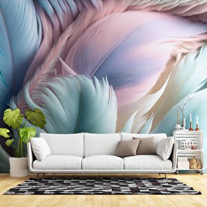 Soft Mavi Pembe Tüy Desenli Duvar Kağıdı Baskı - Dkm600116 375x315 cm