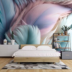 Soft Mavi Pembe Tüy Desenli Duvar Kağıdı Baskı - Dkm600053 375x260 cm