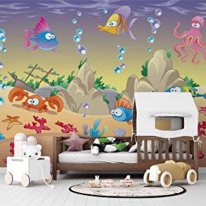 Balıklar Su Altı Dünyası Çocuk Duvar Duvar Kağıdı Baskı - Dkm382100 500x300 cm