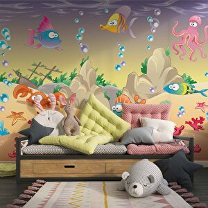 Balıklar Su Altı Dünyası Çocuk Duvar Duvar Kağıdı Baskı - Dkm382062 700x260 cm