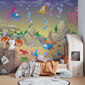 Balıklar Su Altı Dünyası Çocuk Duvar Duvar Kağıdı Baskı - Dkm382062 700x260 cm