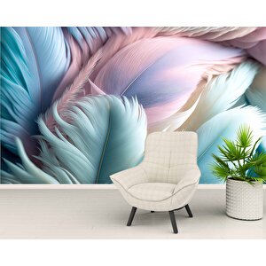 Soft Mavi Pembe Tüy Desenli Duvar Kağıdı Baskı - Dkm600020