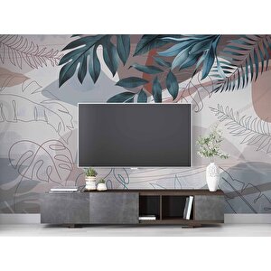 Yeşil Yaprak Çizim Temalı Duvar Kağıdı - Dkm896110 225x315 cm