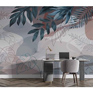 Yeşil Yaprak Çizim Temalı Duvar Kağıdı - Dkm896120