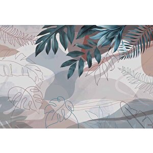 Yeşil Yaprak Çizim Temalı Duvar Kağıdı - Dkm896120