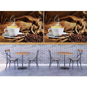 Fincan Ve Kahve Çekirdeği Temalı Cafe Duvar Kağıdı Baskı - Dkm271046