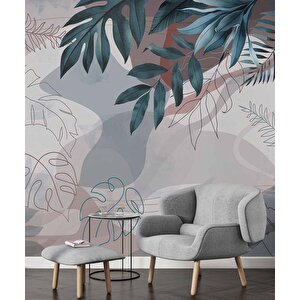 Yeşil Yaprak Çizim Temalı Duvar Kağıdı - Dkm896012