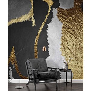 3 Boyutlu Siyah Beyaz Ve Altın Desenli Duvar Kağıdı - Dkm726056