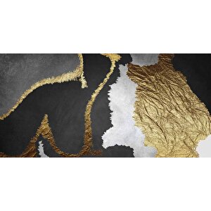 3 Boyutlu Siyah Beyaz Ve Altın Desenli Duvar Kağıdı - Dkm726056