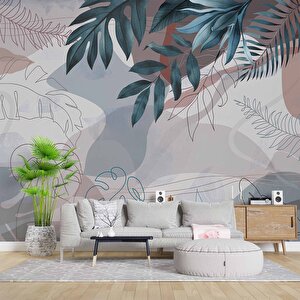 Yeşil Yaprak Çizim Temalı Duvar Kağıdı - Dkm896011 375x200 cm