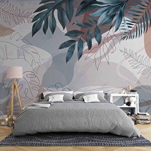 Yeşil Yaprak Çizim Temalı Duvar Kağıdı - Dkm896011 375x200 cm